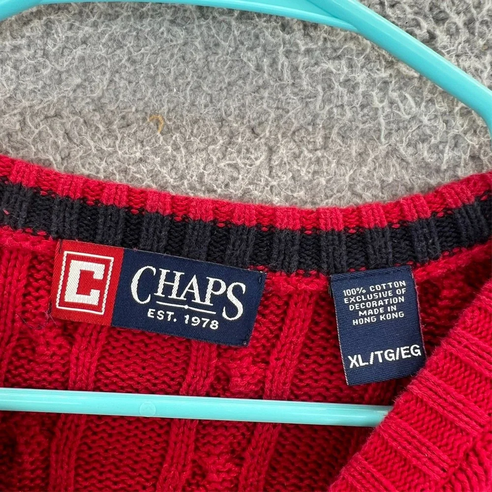 Vintage Y2k Chaps Ralph Lauren Men's‎ Red Cotton Cable Knit Pullover Sweater XL